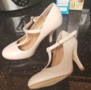 Tan t-strap heels